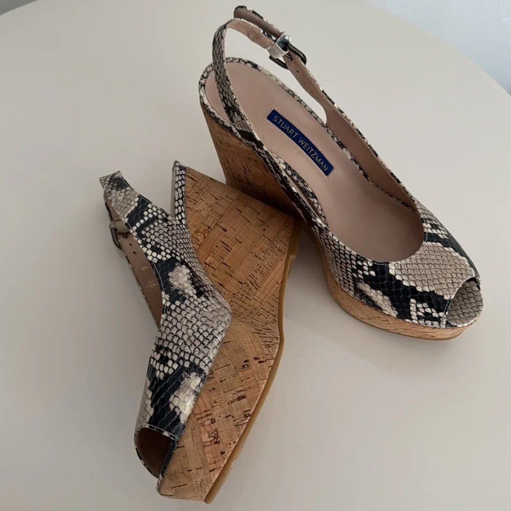 Stuart Weitzman Snake Print Slingback Wedges - Picture 9 of 13